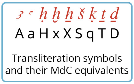 Specialist transliteration signs and their MdC equivalents