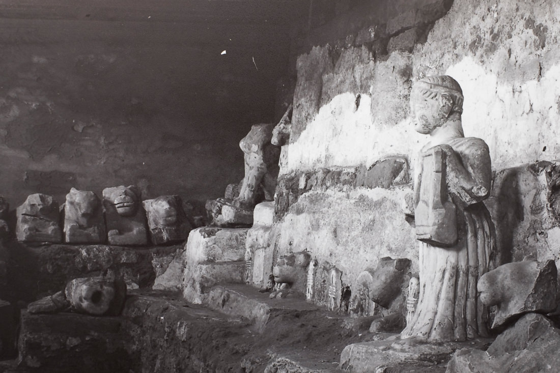 Detail of one of the photos. It shows part of the excavated royal baths, which is surrounded by carved lion heads. At the right of the picture is the statue of a woman, carved in a Hellenistic style