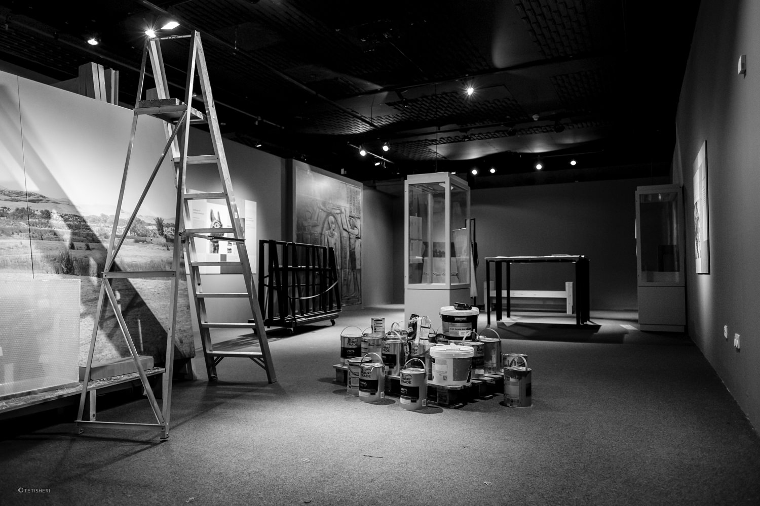 an exhibition being set up in a museum gallery