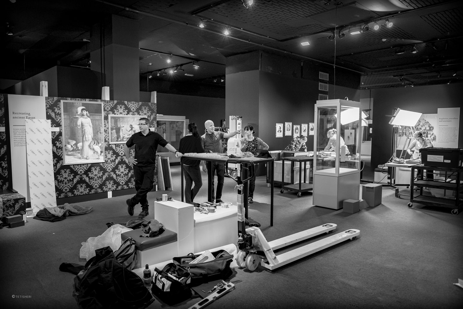 museum staff setting up an exhibition in a gallery