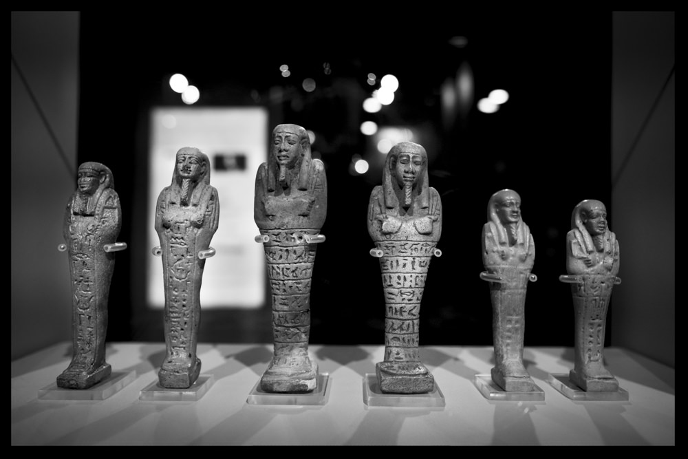 Six beautifully carved shabtis made of blue faience