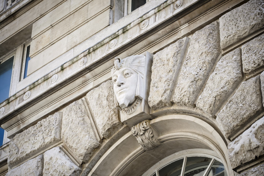 A pharaoh's head on the side of the Cunard Building, Liverpool