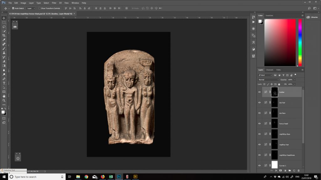 A screenshot of the ancient Egyptian Osirian triad amulet being processed in Photoshop