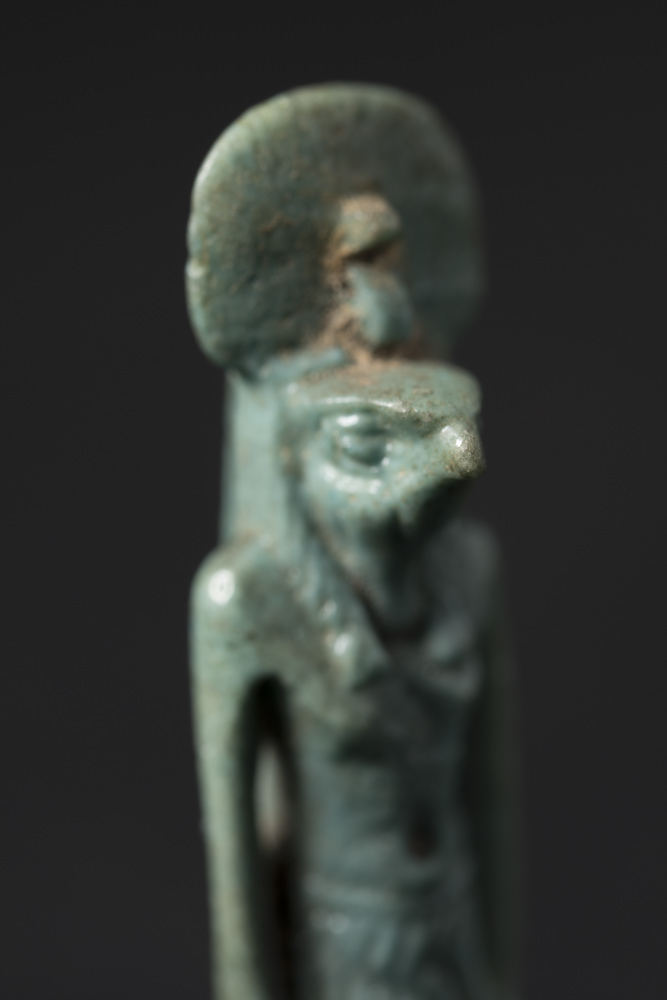 The first picture in a focus stack of an ancient Egyptian amulet of Horus