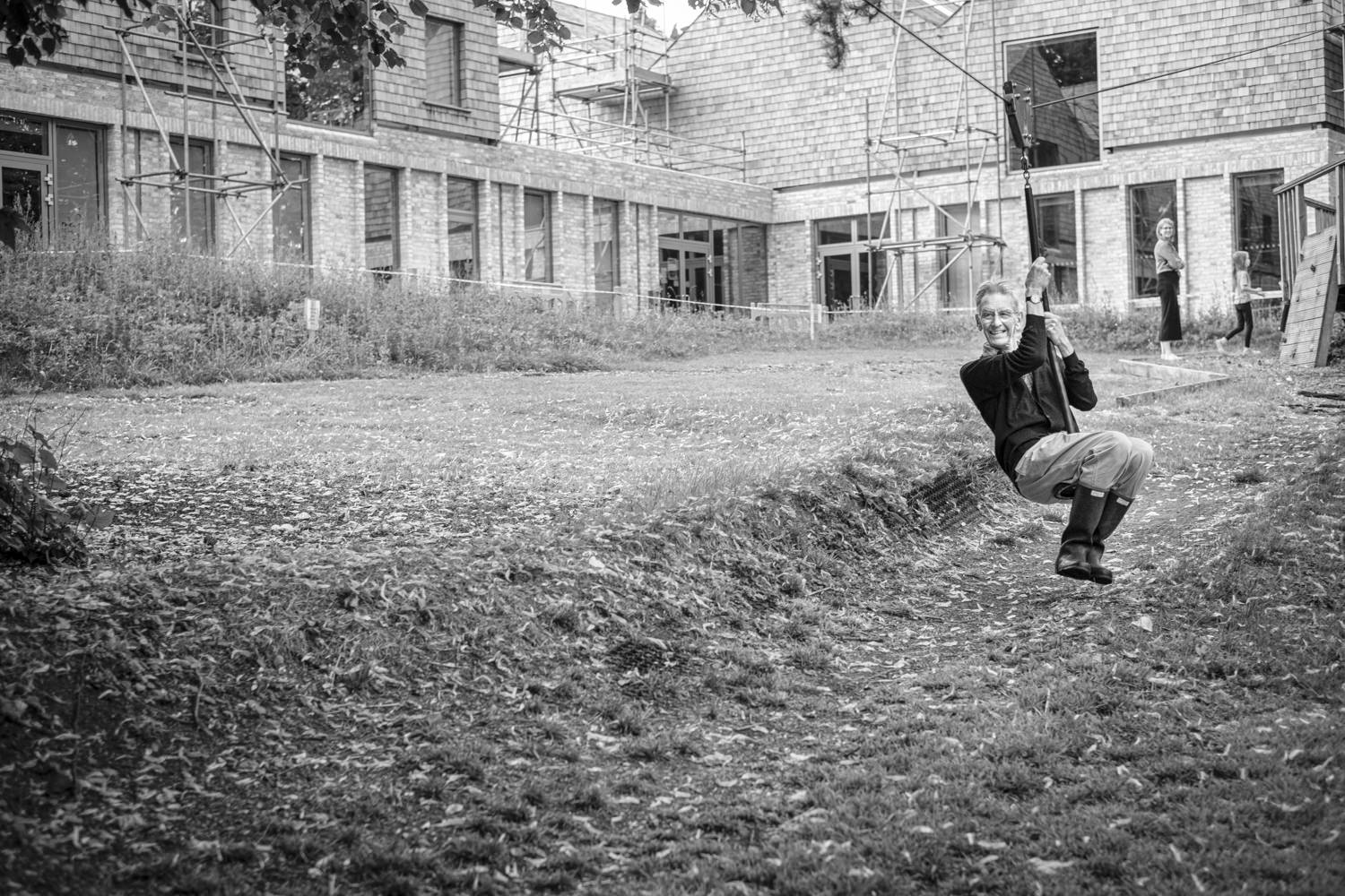 A man on a zip wire