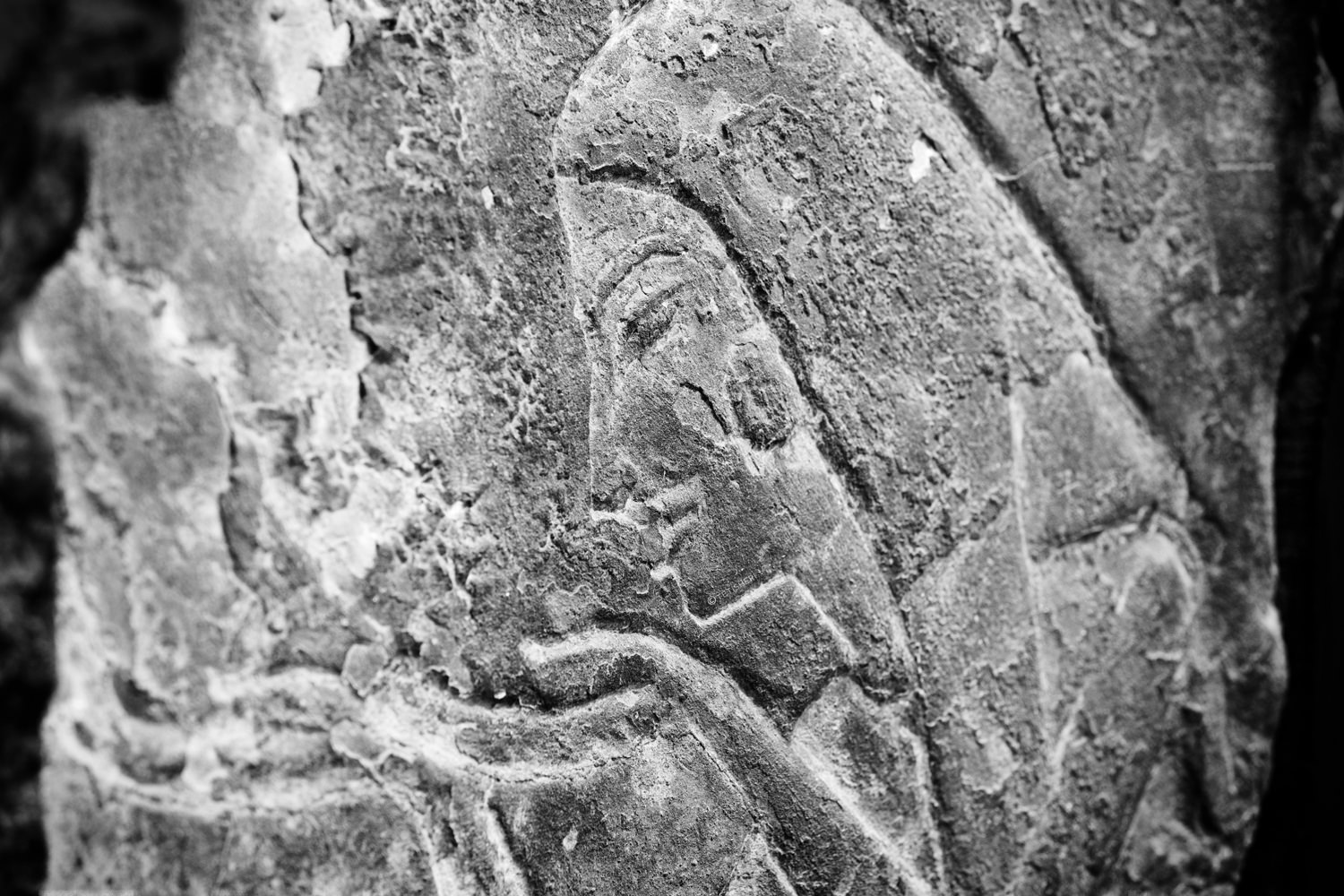 a classic egyptian human face on a statue of the ancient egyptian goddess hathor